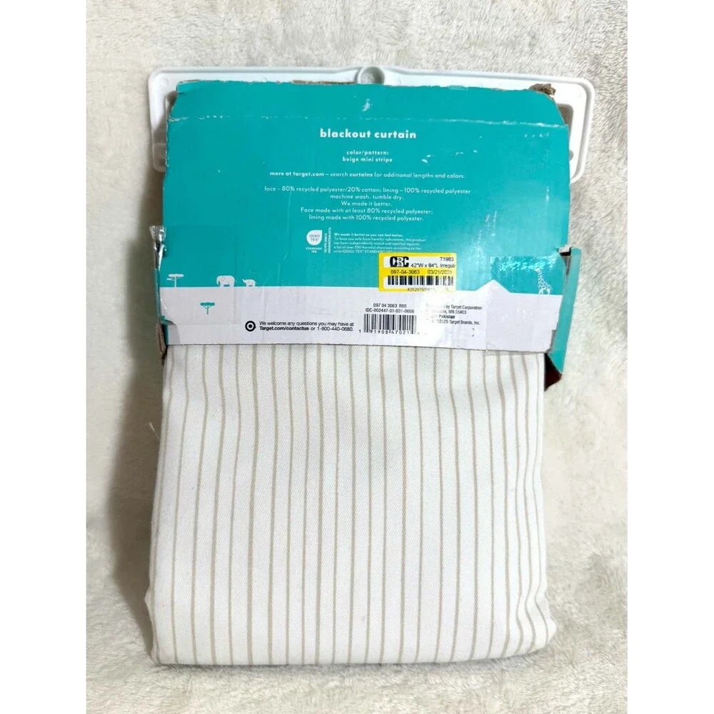 Pillowfort Beige Blackout Curtain Panel 42x84 Irregular Stripe Kids New